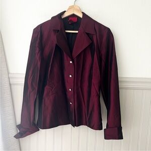 Vintage JS Collections Burgundy Button Down Shirt with Wrap Belt size 8